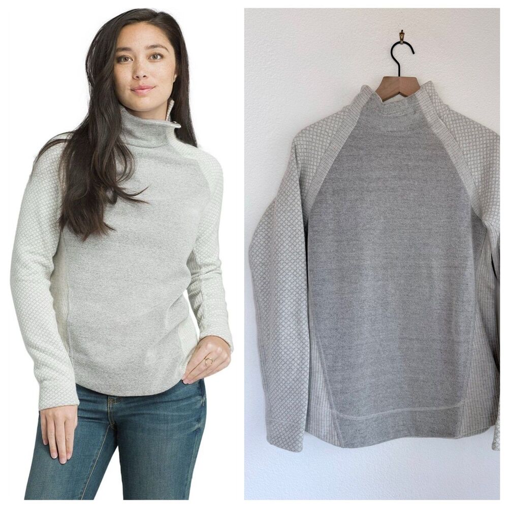 NWT prAna Women's Brandie Funnel Neck Sweater in Bone Heather Gray Size Large